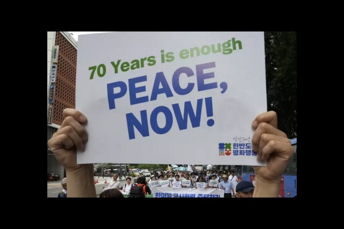 South Koreans demonstrate for peace on the 70th anniversary of the Korean War armistice