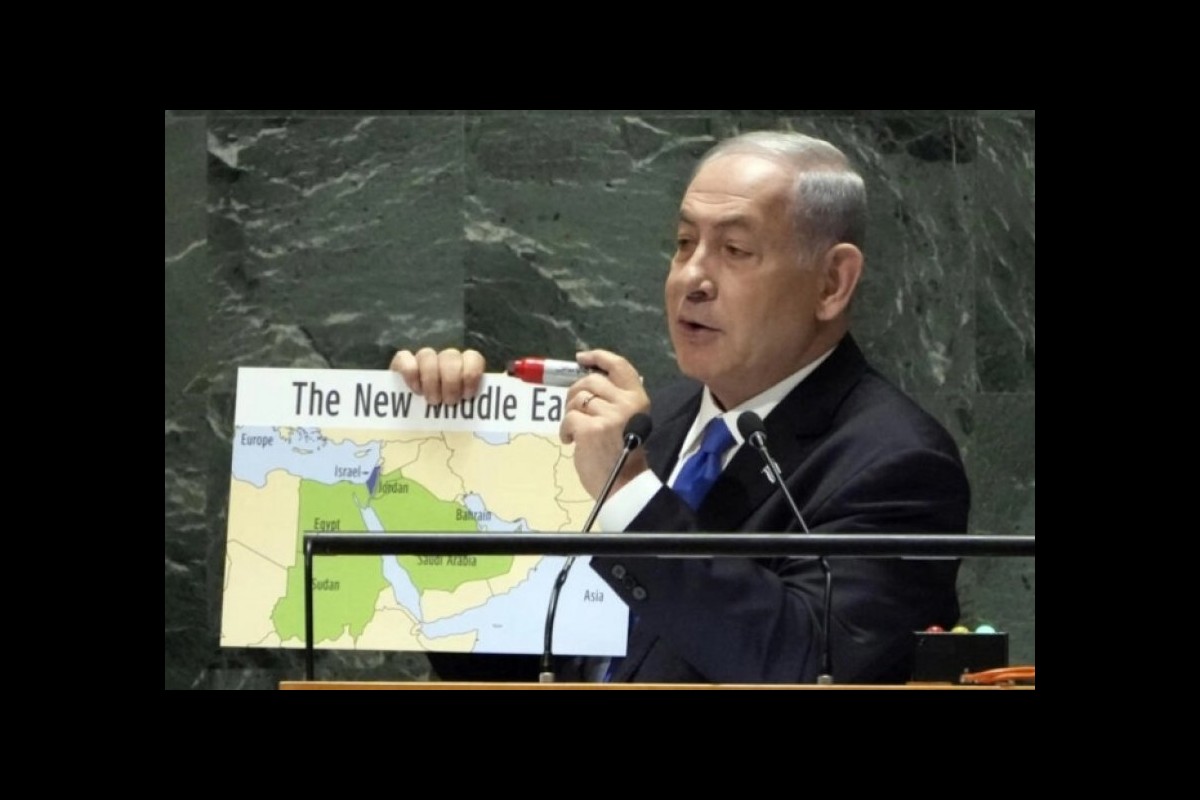 Netanyahu presents new map at the UN on which he has erased Palestine