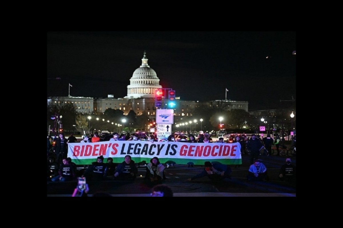 Pro-Palestinian protest in the USA simultaneously with the speech of the head of the White House