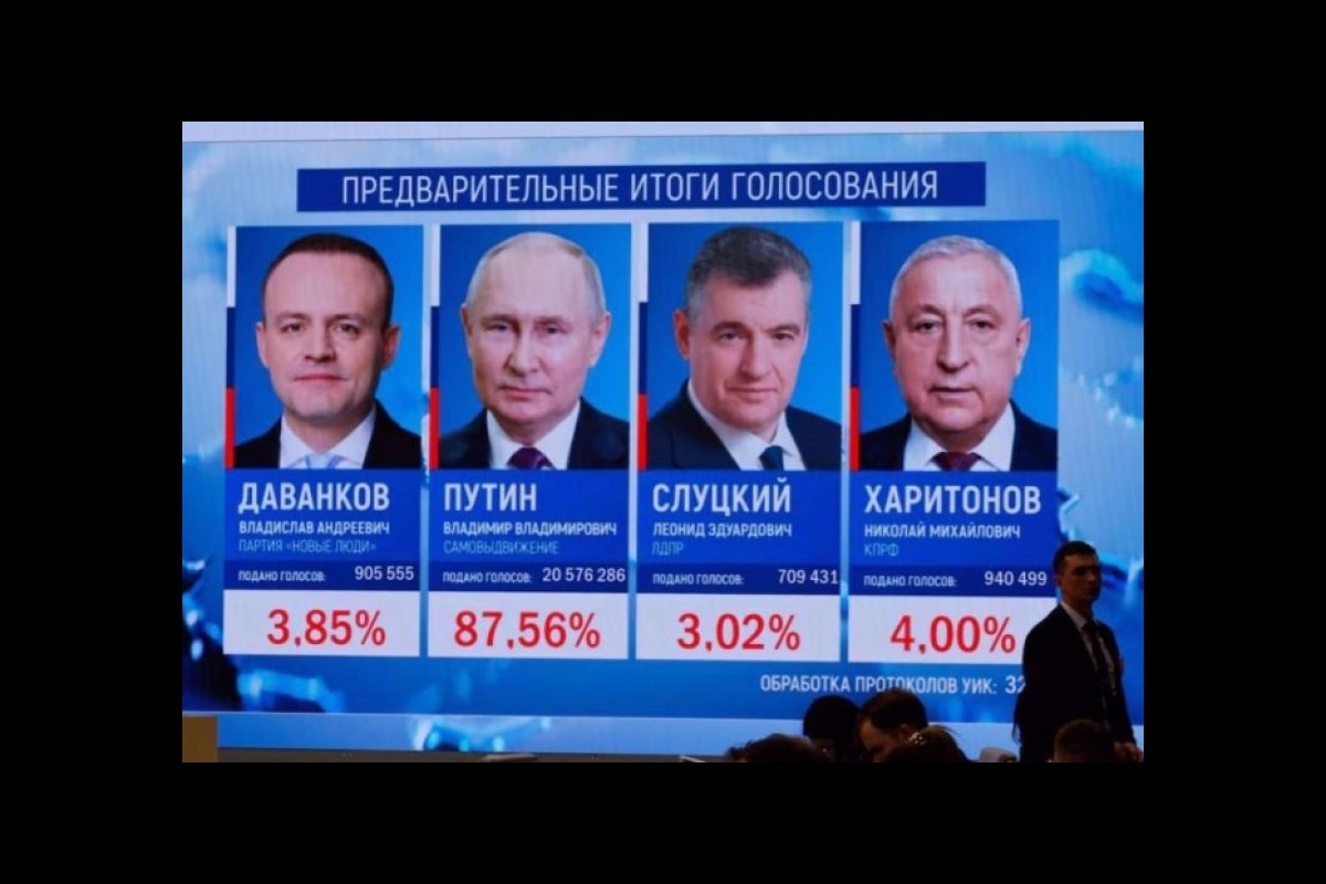 Putin wins the Russian presidential election by a landslide, getting about 88 percent of the vote