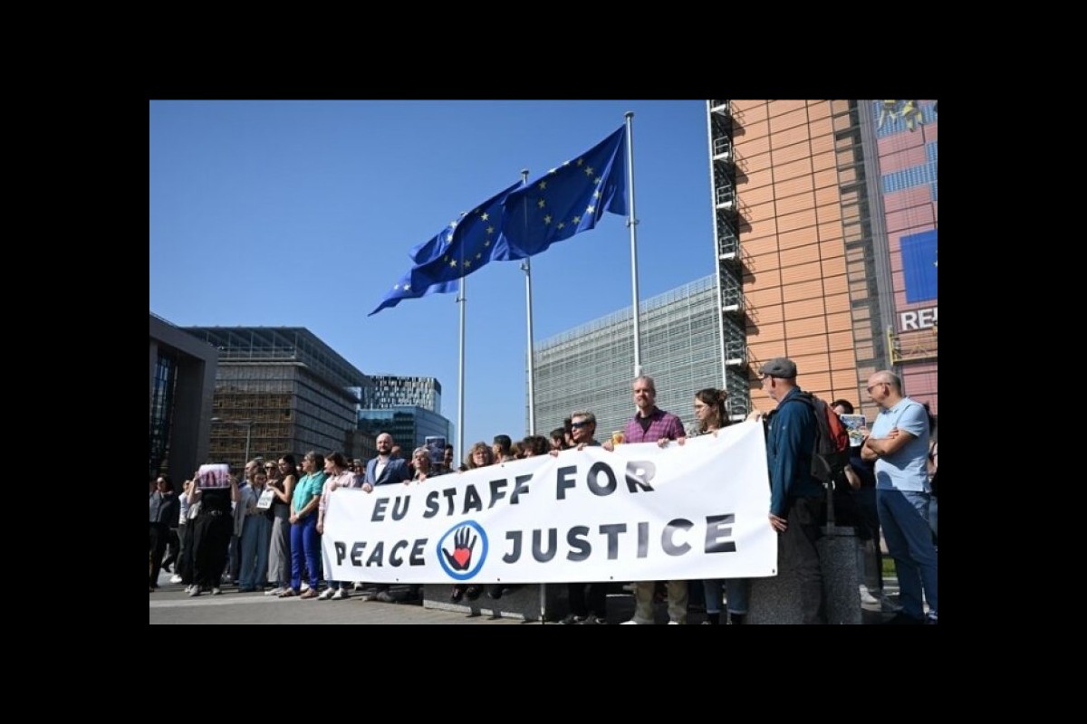 European Union workers protest against EU support for Israel