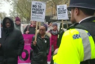 Meloni visiting London, protest against fascism and racism