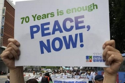 South Koreans demonstrate for peace on the 70th anniversary of the Korean War armistice