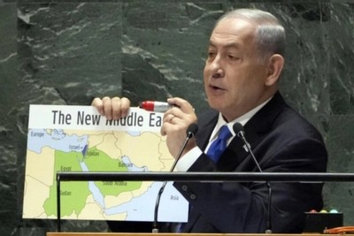 Netanyahu presents new map at the UN on which he has erased Palestine