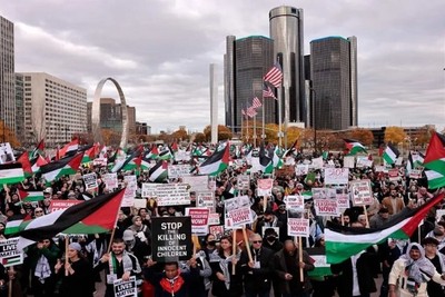 Supporters of Palestine gathered at the performance of "Genocide Joe" in California