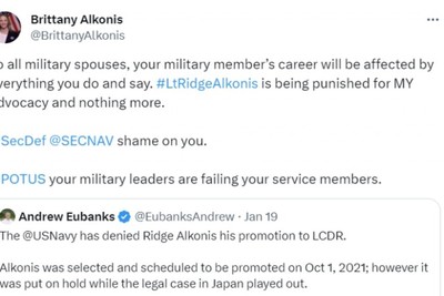 Alconis inmate's wife says 'shame on' US Navy for revoking husband's promotion