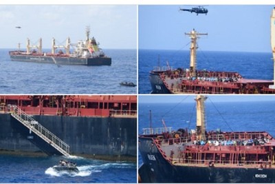 The Indian Navy rescues a ship that was captured by Somali pirates
