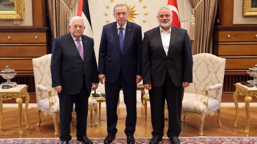 Erdogan meets with Palestinian leaders Abbas and Haniyeh to talk.