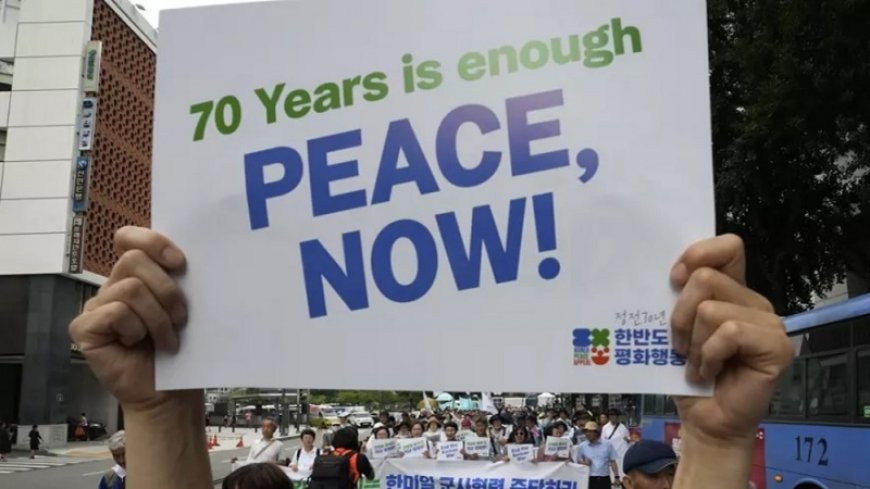 South Koreans demonstrate for peace on the 70th anniversary of the Korean War armistice