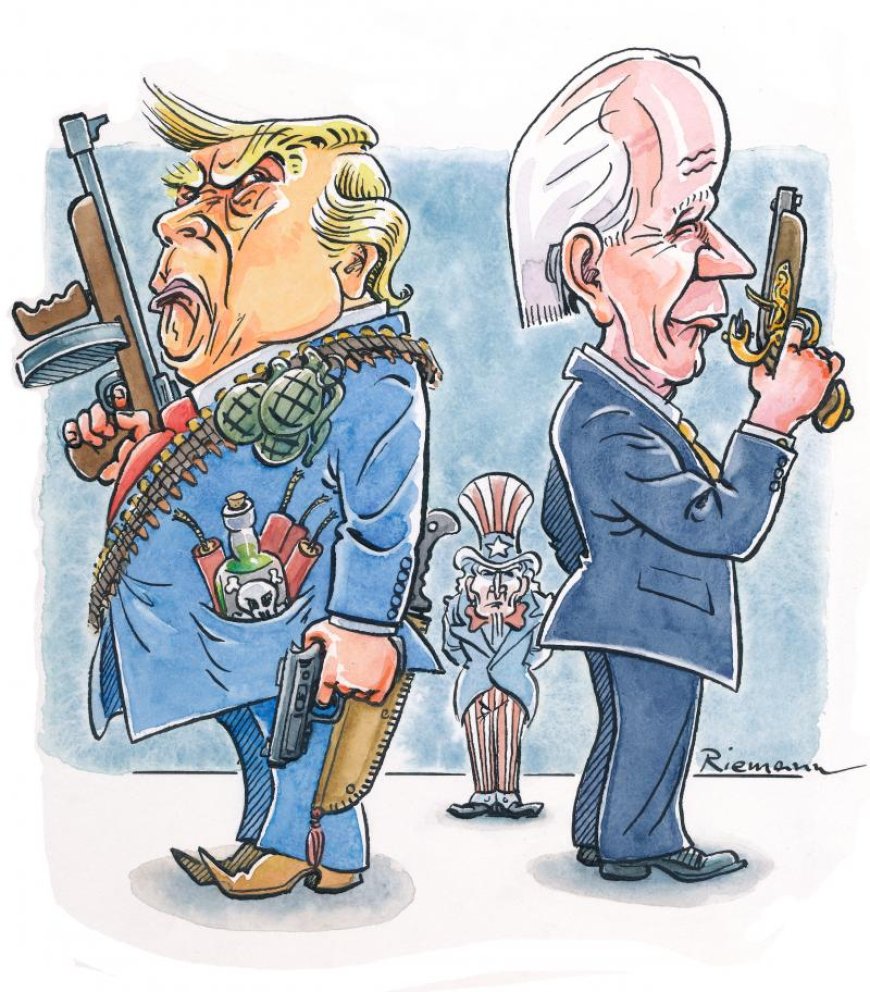Duell 2024 a - Donald Trump and Joe Biden are ready for a duell, with very uneven weaponry.