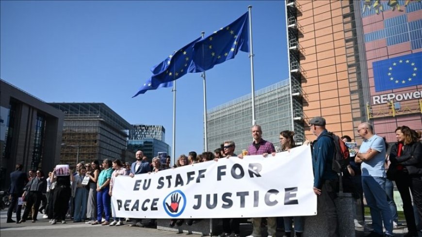 European Union workers protest against EU support for Israel