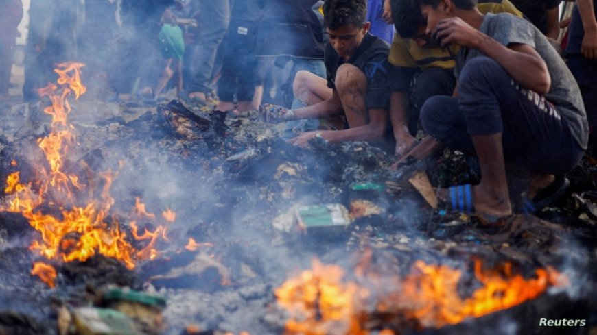 The United States is content only to express its dismay at the burning of Palestinian refugee tents in the Gaza Strip